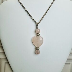Genuine Rose Quartz Heart Pendant Necklace - SKU K